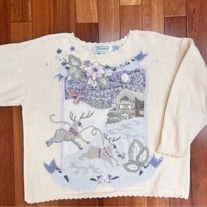 Vintage Shenanigans Embroidered Cream Sweater- L/XL